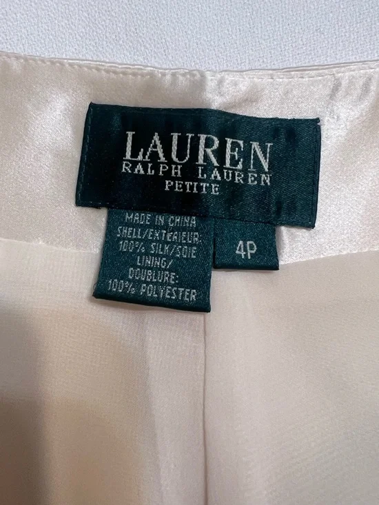 Lauren Ralph Lauren 100% Silk Ivory Satin Wide Leg Dress Pants Petite - Picture 4 of 15